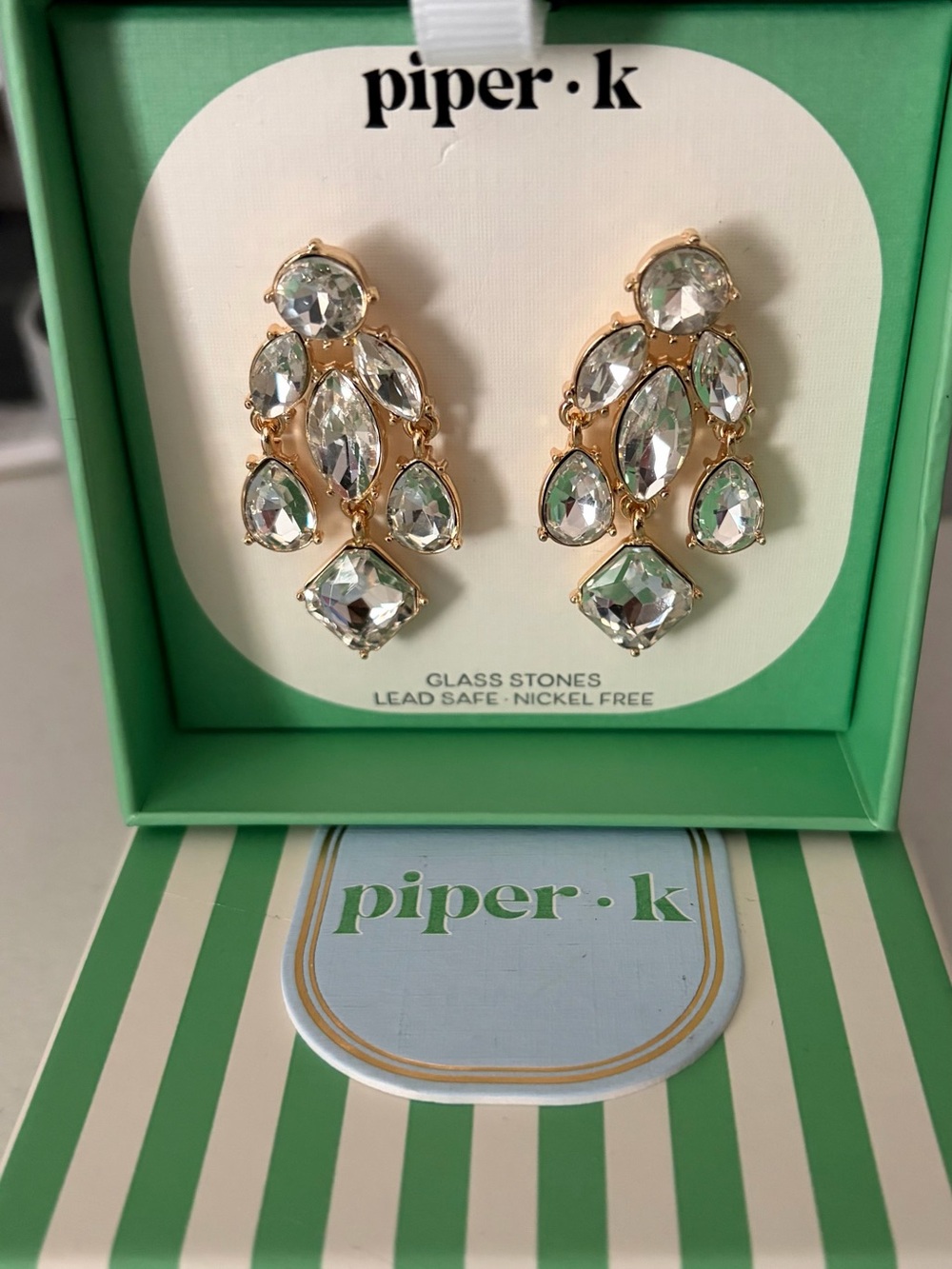 Piper K Gold-Tone Earrings with Clear Crystal Drops